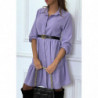 Robe chemise violette à volant et boutons