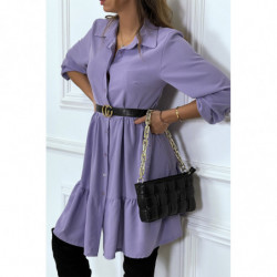 Robe chemise violette à volant et boutons