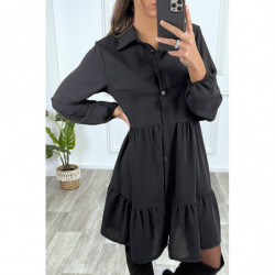 Robe chemise noire à volant et boutons