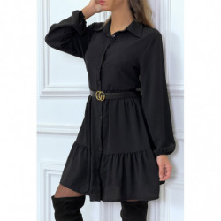 Robe chemise noire à volant et boutons