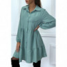 Robe chemise vert d'eau à volant et boutons