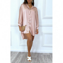 Robe chemise rose satiné...