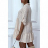 Robe chemise beige motif vichy froncée