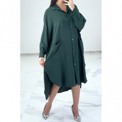 Robe chemise ample verte avec manches chauve-souris