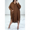 Robe chemise ample marron avec manches chauve-souris