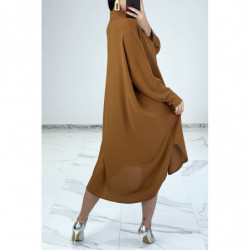 Robe chemise ample camel avec manches chauve-souris