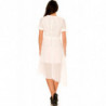 Robe blanche asymétrique et bi matière. Haut à trou et jupe en voilage. F6281