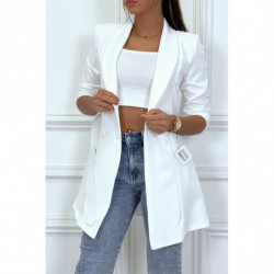 Robe blazer blanc à col revers plongeant et gros boutons