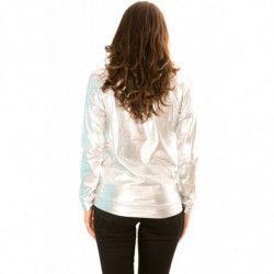 Pull manches longues Argenté style retro brillant. WJ-3871