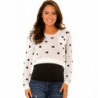 Pull Blanc court, à manches longues et pois Noir. PU-895