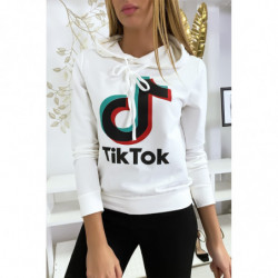 Pull sweat blanc logo Tik Tok