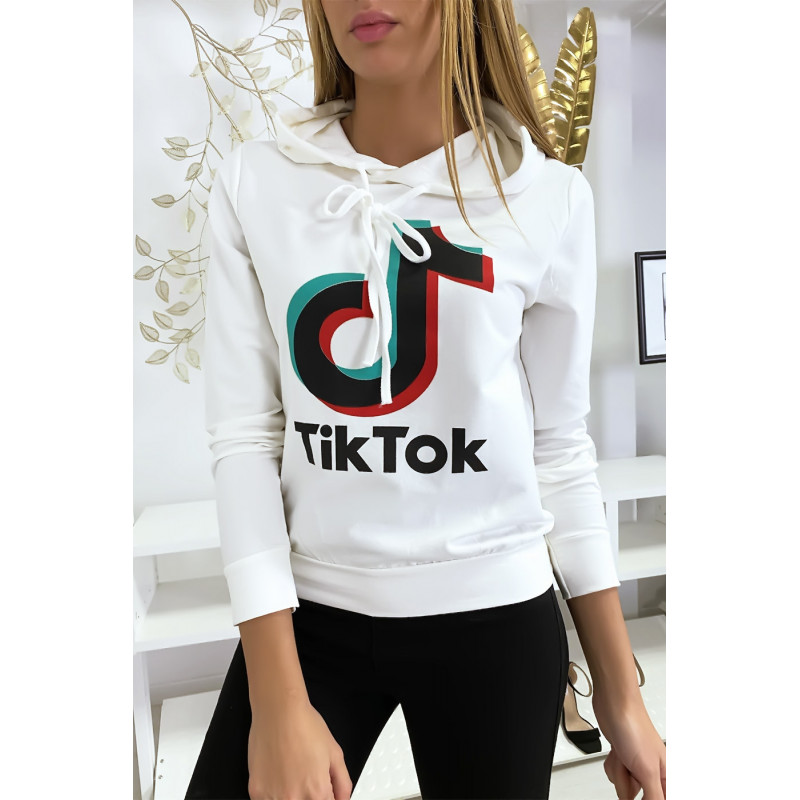 Pull sweat blanc logo Tik Tok