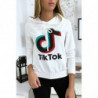 Pull sweat blanc logo Tik Tok