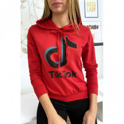 Pull sweat rouge logo Tik Tok