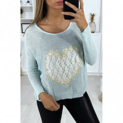 Pull turquoise avec motif...