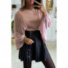 Magnifique pull rose manches en voile chauve souris