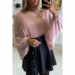 Magnifique pull rose manches en voile chauve souris