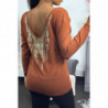 Pull cognac en viscose avec motif sequins au dos