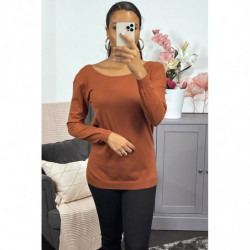 Pull cognac en viscose avec motif sequins au dos