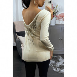 Pull beige en viscose avec...