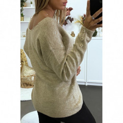 Pull beige tombant et col V...