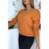 Pull doux cognac avec cordons au dos