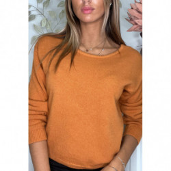 Pull doux cognac avec cordons au dos