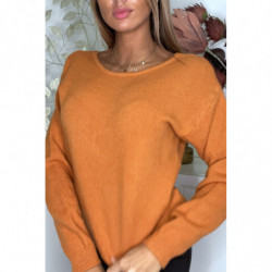 Pull doux cognac avec cordons au dos