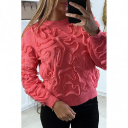 Pull corail à motif en tulle