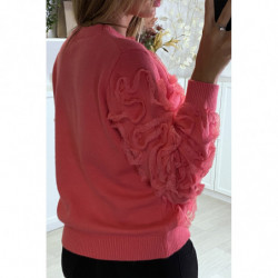 Pull corail à motif en tulle