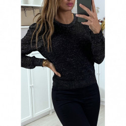 Pull jacquard noir fil doré