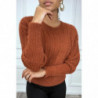 Pull cognac très doux avec dos nu et noeud. Joli pull femme