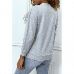 Pull gris manches longues avec poche doudou