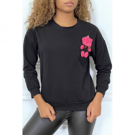 Pull noir manches longues avec poche doudou