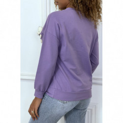 Pull violet manches longues avec poche doudou