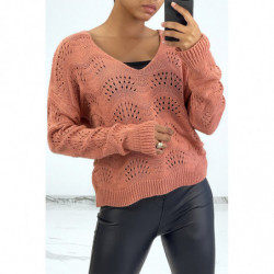 Pull corail en maille...