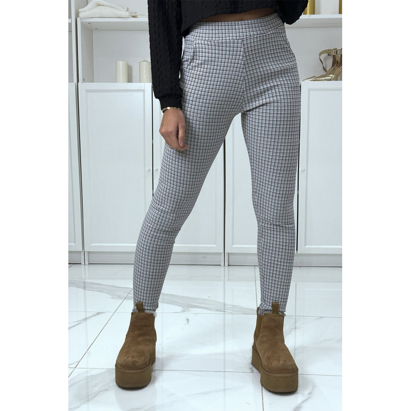 Pantalon slim blanc extensible à motif pied de poule - 2