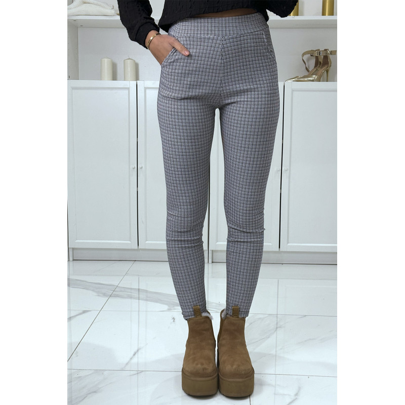 Pantalon slim noir extensible à motif pied de poule - 1