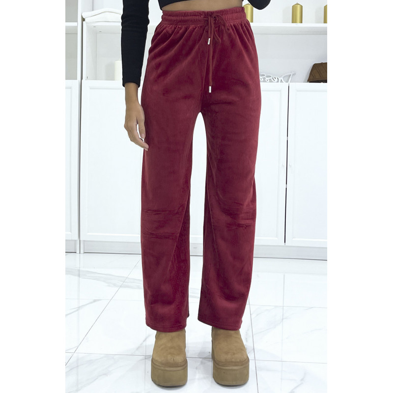 Pantalon jogging bordeaux effet velours côtelé et molletonné  - 1