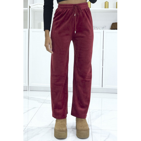 Pantalon jogging bordeaux effet velours côtelé et molletonné  - 1