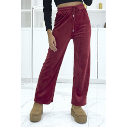 Pantalon jogging bordeaux effet velours côtelé et molletonné  - 2