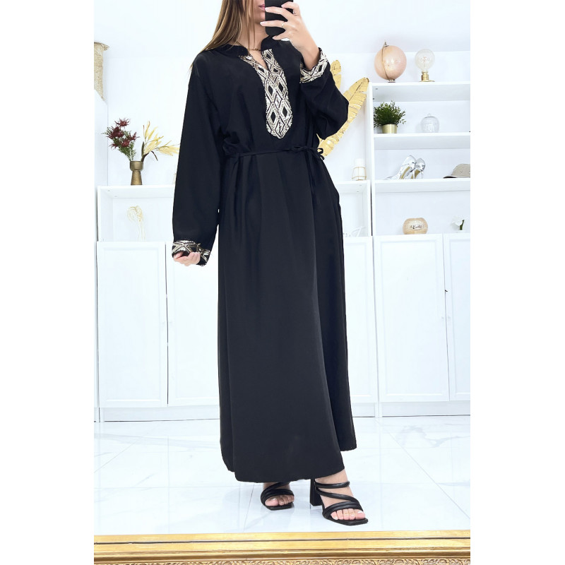 Robe noire à manches longues et sequin aux manches et au col - 1