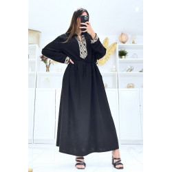 Robe noire à manches longues et sequin aux manches et au col - 3