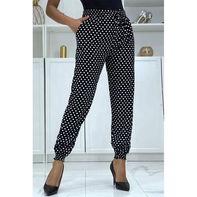 Pantalon fluide noir à pois A-5 - 1