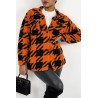 Veste surchemise bicolore orange et noire à carreaux mi-longue avec fermeture à boutons et col à revers - 5