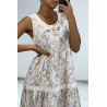 Robe longue fluide à imprimé floral violet détails broderie ajourée - 3