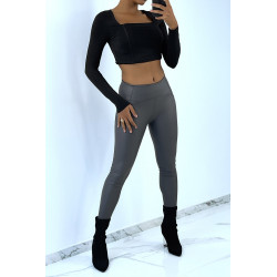 Legging anthracite en similicuir moulant - 2