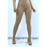 Legging beige en similicuir moulant - 1