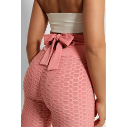 Legging push-up taille haute rose anti-cellulite effet minceur avec noeud au dos - 1