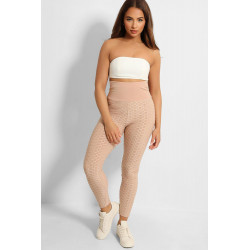 Legging push-up taille haute beige anti-cellulite effet minceur avec noeud au dos - 2